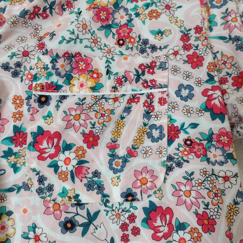 Vera Bradley Prairie Paisley Floral Cotton Button Down Pajama Top Pink Size S